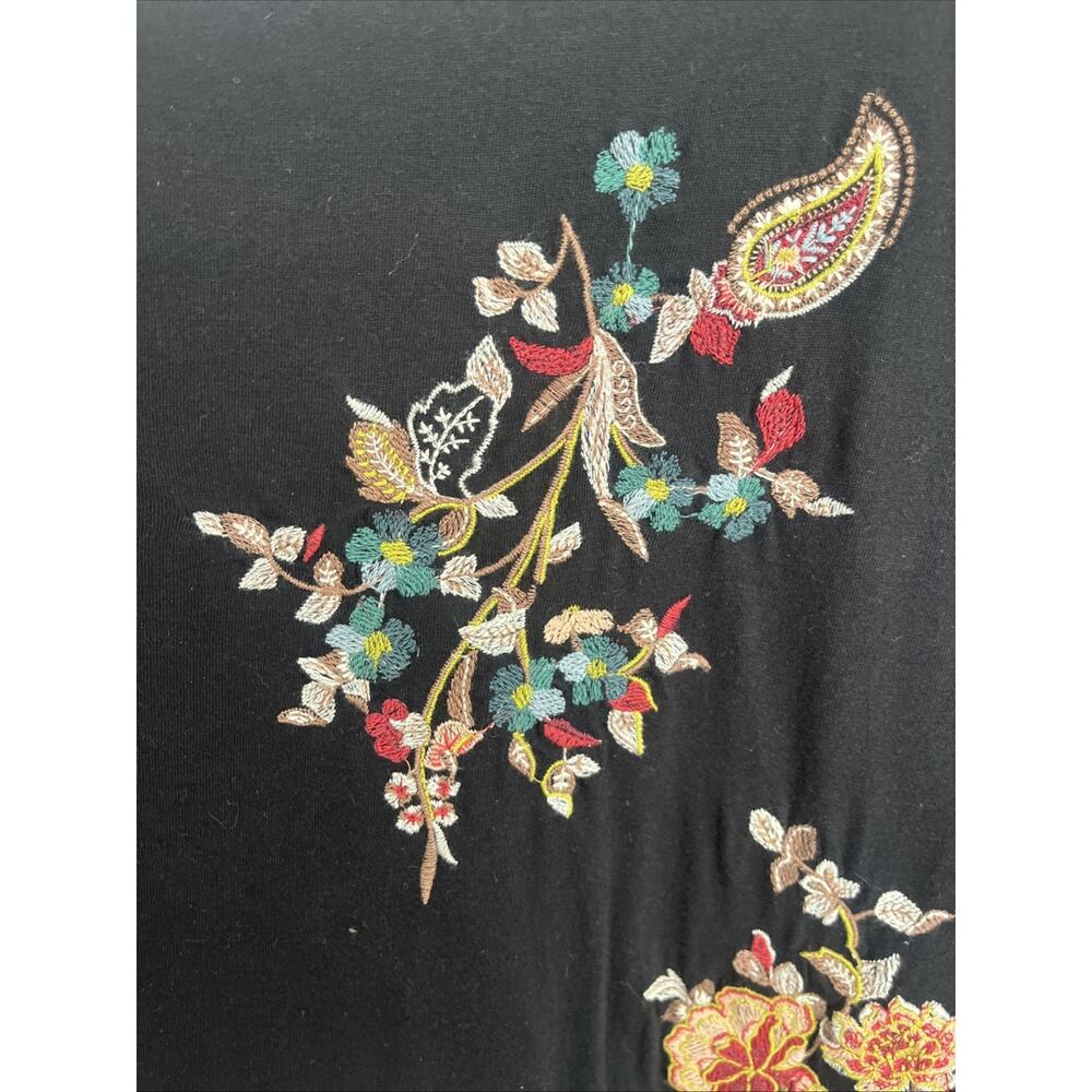J Jill Size 1X Black Embroidered 3/4 Sleeve Top Shirt Flowers Floral 2 Sided - Picture 5 of 10